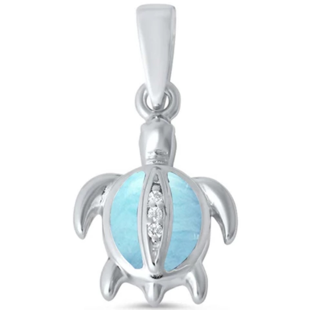 Natural Larimar Turtle 925 Sterling Silver Pendant 49$